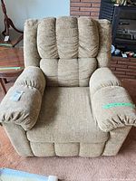 Front view of beige fabric recliner