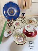Group shot displaying all assorted china, glass and ceramic pieces