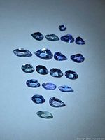 Group view of all loose Tanzanite stones on white background