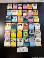 Overview of all 36 cards laid out in six rows