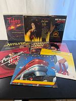 Group shot of all record sleeves spread on table