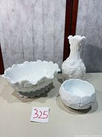 Group shot showing all three milk glass pieces