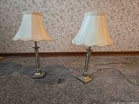 Front view showing both lamps, bases, shades, cords