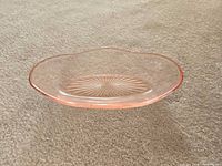 Oval shallow pink depression glass bowl top view
