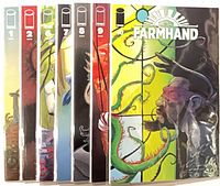 Front covers of all seven Farmhand issues side by side