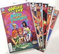 Front cover view of all six bagged and boarded comics fanned out