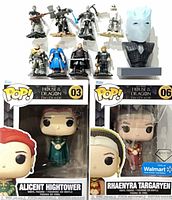 Group shot of two boxed Pops, ten loose mini figures and Night King bust