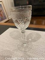 One crystal goblet showing cut pattern and shape