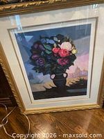 Framed Constantine Cherkas floral print with gold frame and white mat