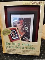 Factory-boxed wooden "Book Full of Memories" photo album front packaging
