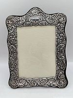 Full frontal view of ornate silver-plated frame