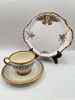 Front view of plate, teacup and saucer
