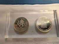 Two medallions side by side showing obverse designs