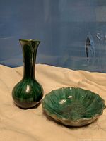 Vase and dish side by side showing shapes and glaze