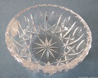 Top view of Bohemia cut crystal bowl highlighting starburst base and scalloped rim