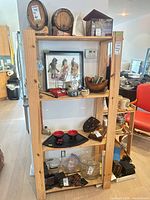 Front view of full shelving unit with contents