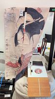 Noren curtain full view showing geisha print and split panel design