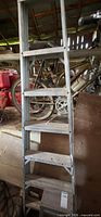 Full view of 6-step metal folding ladder leaning against wall