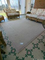 Full view of rectangular sisal Berber rug placed in sunroom