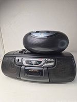 Sharp QT-CD77 boombox base with Memorex unit stacked above