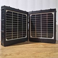 Front view of two solar panels showing photovoltaic cells