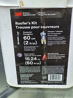 Front label on bucket showing 3M brand, kit name, connector length, harness type, rope lifeline length