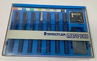 Closed case showing Staedtler mars 700 branding and eight pen barrels