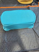 Top view of blue plastic child step stool showing entire stool