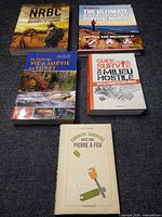 Front covers of all five survival books laid out