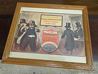 Travelers Insurance advertisement print in wood frame