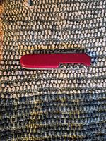 Knife closed, showing red scales and folded corkscrew