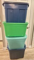 Four totes stacked to show colour variety and overall condition