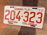 Front view of complete 1972 British Columbia commercial trailer plate 204-323