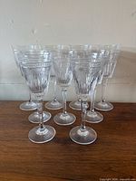 Front view showing multiple identical tall crystal goblets