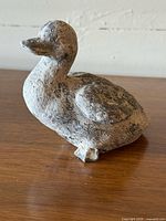 front angled view of cement duck