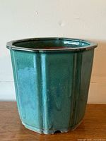 Full view of octagonal emerald glazed planter pot