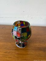 Front view of stained glass mosaic goblet candle holder