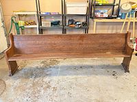 Full front view of 10-foot wooden church pew