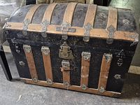 Full view of domed steamer trunk front