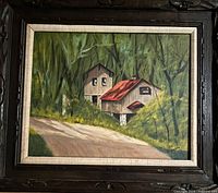 Front view of framed oil painting
