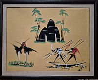 Full view of framed gouache painting showing entire composition