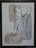 Full view of framed minimalist female body line art print showing entire composition and frame