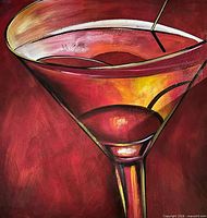 Full view of the cocktail glass painting on red background