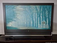 Front view of flat panel display showing screen, bezel and base