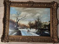 Full view of framed oil painting