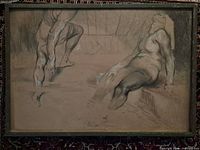 Full view of framed pastel nude drawing