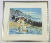 Full view of framed print in mat and silver frame