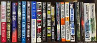 Full shelf view of nineteen Kathy Reichs titles