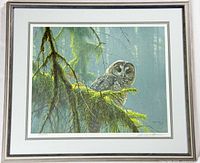 full view of framed Robert Bateman owl print