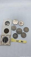 Group shot of all nine coins including two in holders and seven loose
